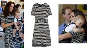 Duchess of Cambridge black and white geometric print dress by Tory Burch with Prince George.jpg